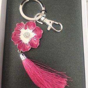 Liz Claiborne Pink Flower Tassel Keychain